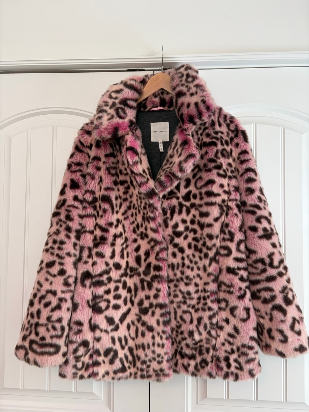 Avec Les Filles Pink Leopard Faux Fur Teddy Coat Anthro Women's Size Med - Picture 2 of 12